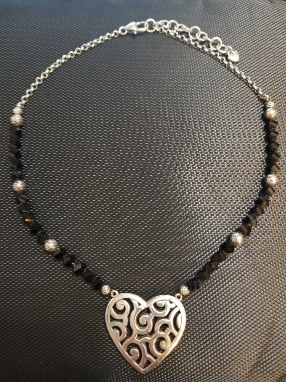 Brighton Collectibles Gothic Black Bead Heart-Shaped Silver Pendant Necklace